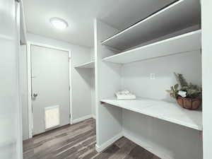 Spacious closet featuring dark hardwood / wood-style floors