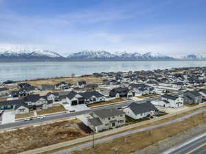 Aerial view of luxury neighborhood on the lake.