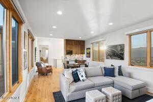 Living room with light hardwood / wood-style flooring