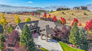 Aerial view featuring a mountain view