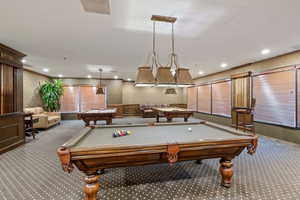 Playroom featuring carpet floors and pool table