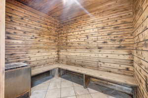 View of sauna featuring tile patterned flooring