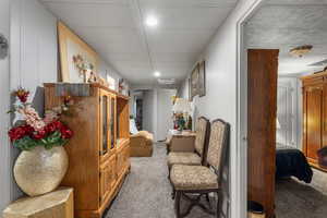 Living area with carpet flooring