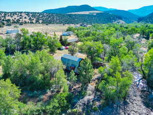 Birds eye view of property with a mountain view