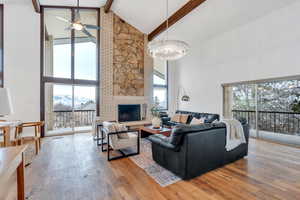 Living room has beautiful views of the valley and mountains