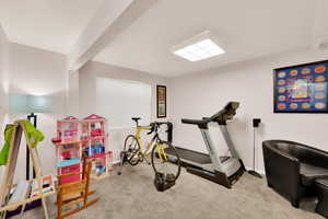 Workout area with light carpet