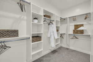 Spacious closet with light colored carpet