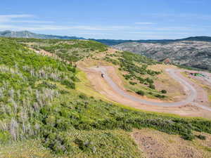 Birds eye view of property with a mountain view