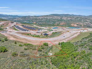 Aerial view featuring a mountain view