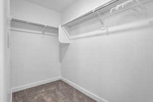 Walk in closet with carpet flooring