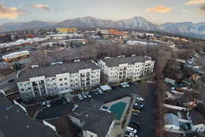 Aerial view at dusk with a mountain view