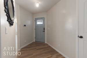 Entrance foyer with dark wood-type flooring