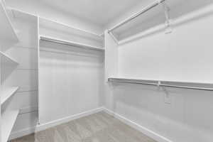 Walk in closet with carpet flooring