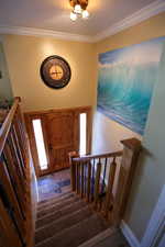 Entryway with crown molding and plenty of natural light