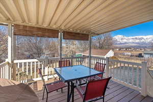 Wooden deck with a mountain view