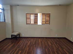 Spare room featuring a healthy amount of sunlight and dark hardwood / wood-style floors