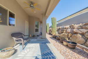 View of patio with ceiling fan