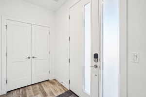 Foyer entrance featuring light wood-type flooring