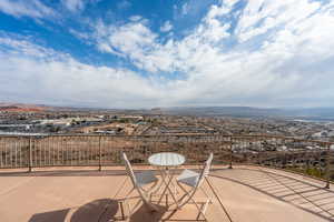 View of patio with a mountain view