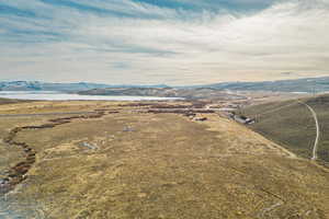 Drone / aerial view with a mountain view