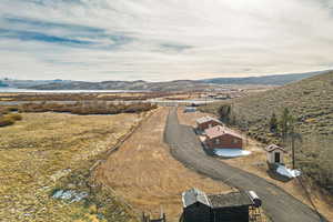 Drone / aerial view featuring a mountain view