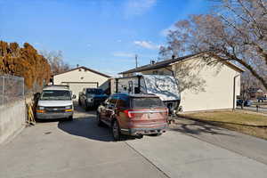 Exterior space with a garage