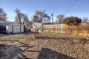 View of yard featuring a shed