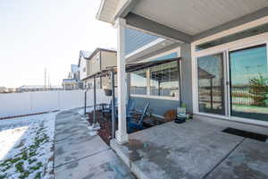 View of snow covered patio