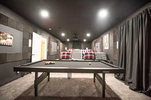 Playroom featuring carpet