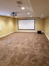 Cinema room with carpet floors