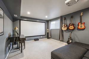 Home theater with light carpet