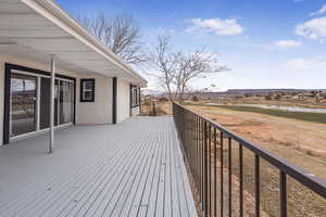 Wooden deck with a water view