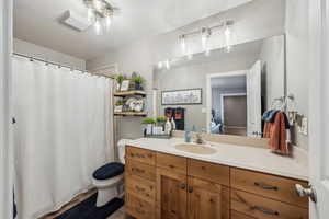 Owners Bathroom featuring vanity and toilet
