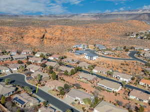 Aerial view featuring a mountain view