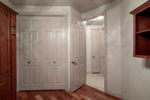 Hall featuring light wood flooring