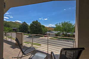 Balcony with a mountain view