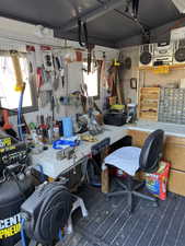 Shed featuring a workshop area