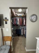 Spacious closet with carpet flooring