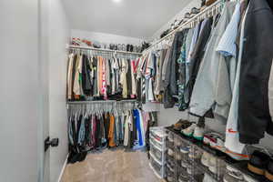 Spacious closet featuring carpet flooring