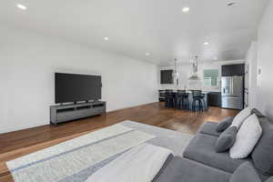 Living room featuring dark wood-type flooring