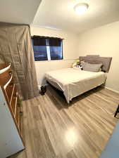 Bedroom with hardwood / wood-style flooring