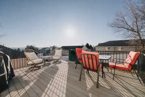 View of deck with both mountain and sunset views!