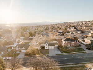 Aerial view featuring sunset and mountain views.