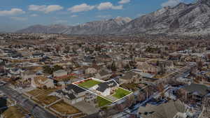 Aerial view featuring a mountain view