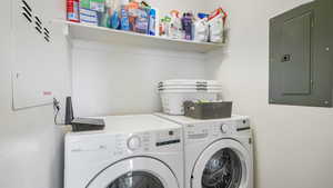 Laundry room with included washer and dryer