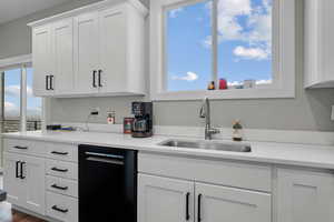 Kitchen featuring dishwasher, sink, a wealth of natural light, and white cabinets