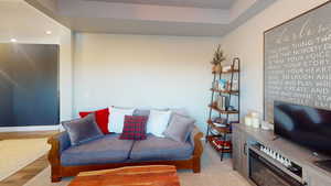 Living room with light wood-type flooring