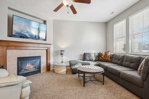 Living-room with gas fireplace