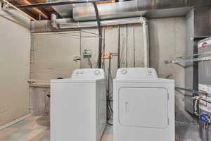 Laundry room with washer and clothes dryer and water heater