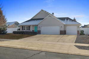 View of front of home with a garage